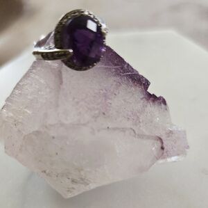 Amethyst And Sterling Halo Statement Ring Size 8